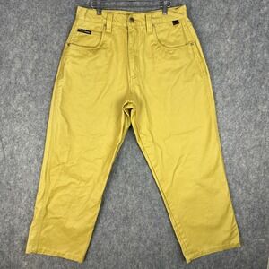 FUBU Pants Mens 34 Yellow Vintage Streetwear Stiff Fabric Straight Leg Baggy